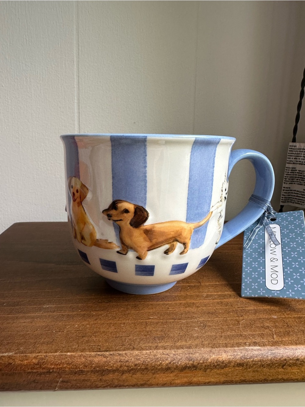 Blue Striped Dachshund Ceramic Dog Mug